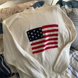 Cream slouchy sweater with US Flag.  Size L/XL.